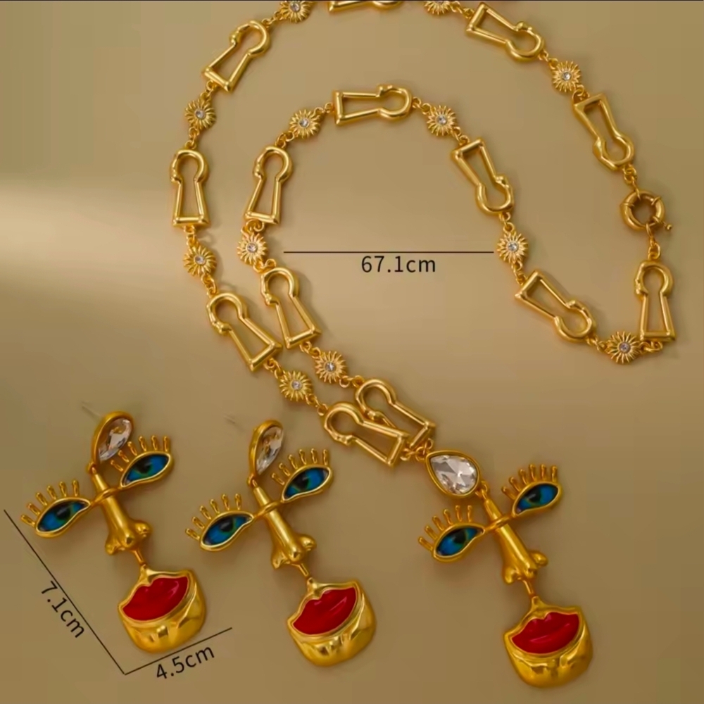 Gold and Blue Artistic Earrings - Picture 6 of 7